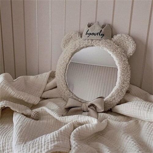 Korean Style Crown Bear Plush Wall Mirror Decoration Baby Safety Seat Rearview Mirror Clothing Store Ornament Pendant Photo Prop