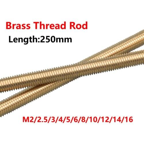 Brass Thread Rod M2 M2.5 M3 M4 M5 M6 M8 M10 M12 M14 M16 Length 250mm Long Brass Metric Bolt Full Thread Shaft Rod Bar Stud