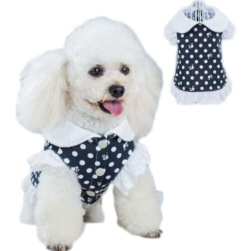 Cute Dot Pattern Pet Princess Dog Dress Summer For Small Dogs Lapel Dog Clothes Girl Shirt Dress Lace Sleeve Skirt Pet Clothing