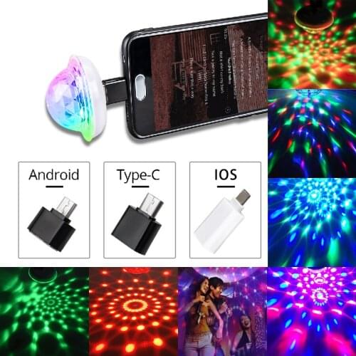 Mini USB Disco Ball Stage Lighting Effect Portable DJ Light Party Lights Sound Activated Decoration for Home Car Gaming Room