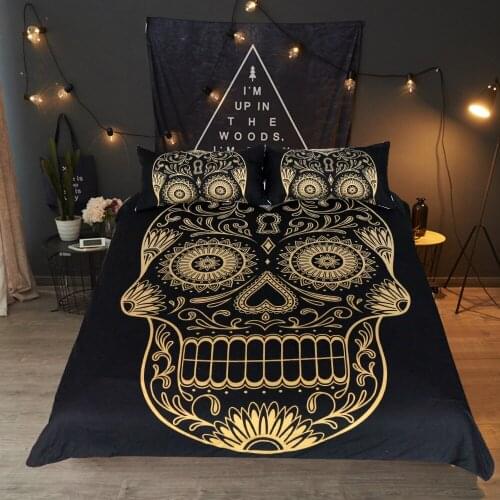 Mandala Golden skull Duvet Cover With Pillowcase Bedding Set Queen Size Feather Boho Quilt Cover Bed best gift bedline set 3d