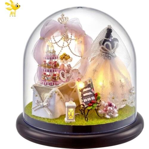 DIY KIT House Miniature With Furniture LED Music Dust Cover Model Building Blocks Toys For Children Casa De Boneca B21