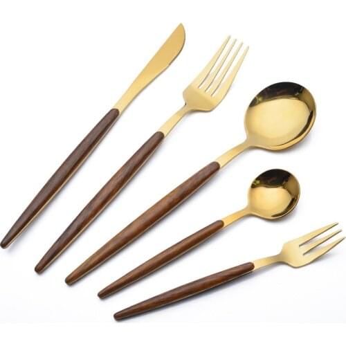 Stainless Steel Retro Wooden Handle Dinnerware Sets Dessert Butter Chopsticks Tablewar Knives Western Food Fork