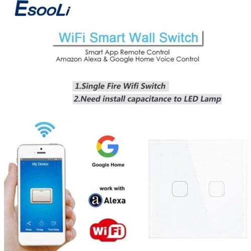 EsooLi EU/UK Smart Wifi Wall Light Touch Switch 1 2 Gang Touch/WiFi/433 RF/APP Remote Smart Home Wall Touch Switch