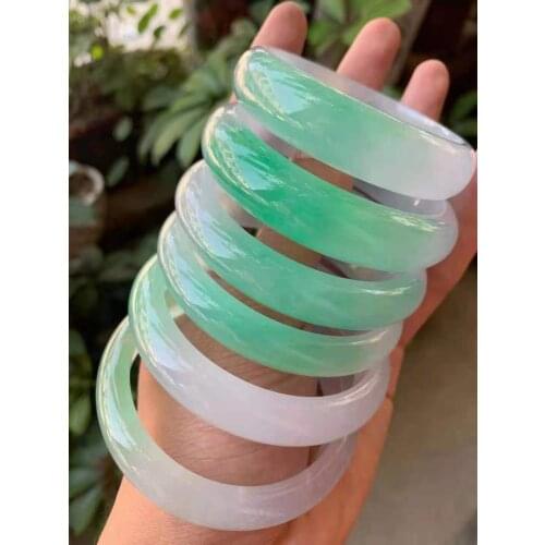 Class A Natural jadeite Floating green bangles handcarved women jade bangle jewelry jadeite bangles Real jade gift bracelet