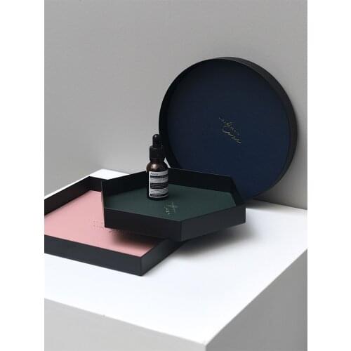 Nordic Home Decoraiton Metal Iron And PU Leather Jewellery Storage Plate Sundry Tray Vanity Organizer Tray Trinket Ring Dish