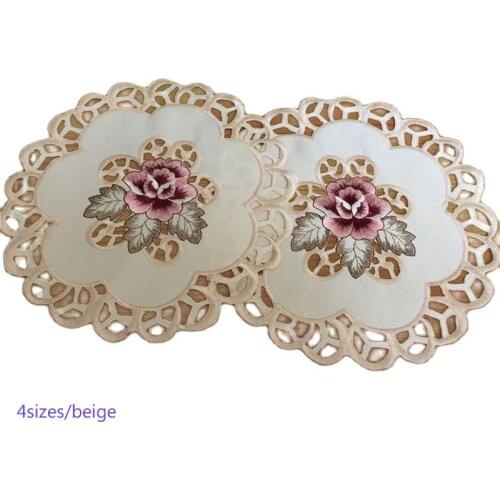 HOT round embroidery table place mat pad cloth placement cup satin doily mug holder drink coaster Christmas placemat kitchen