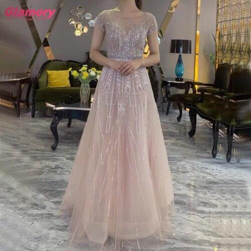 Luxury Evening Dress Beads O Neck Ball Gown Women Dresses Gown Ladies Prom Dresses