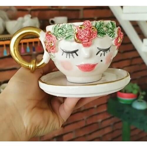 Handmade and hand painting high quality ceramic women men office cup coffee mug and saucer art