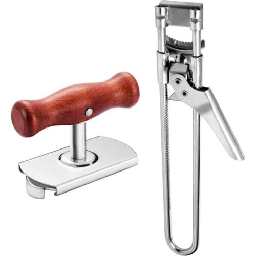 Manual Stainless Steel Can Jar Opener with Wooden Handle Adjustable Cap Lid Openers Tool Kitchen Gadgets Screw Cap