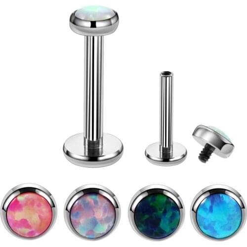 1Pc G23 Titanium Opal Labret Lip Ring Zircon Anodized Internally Threaded Prong Gem 16G Tragus Helix Ear Piercing Earring