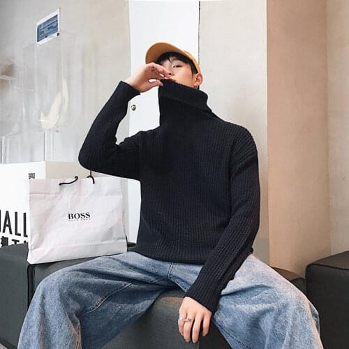 Fashion Loose Knitted High Quality Sweaters Male Winter Sweater Knit Turtleneck Pullovers Lapel Solid Sweater Men Plus Size XXL