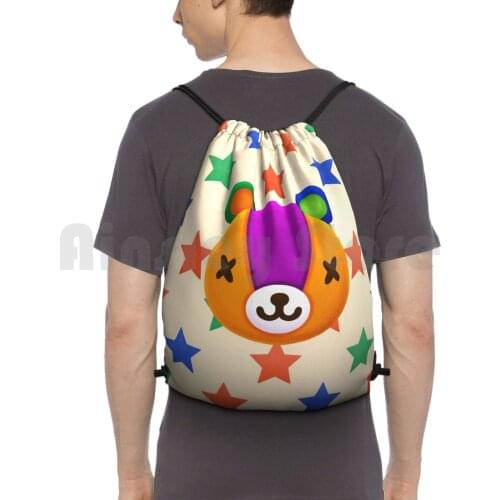 Animal Backpack Drawstring Bags Gym Bag Waterproof Animal Villager Cute Bear Acnl New Leaf Video Game Character Gaming