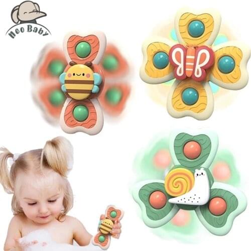 3Pcs/1Set Rotatable Suction Cup Fan Animal Bathroom Grasping Gyro Spinner Toy Early Learning Supplies Touch Sensory Spin Toy