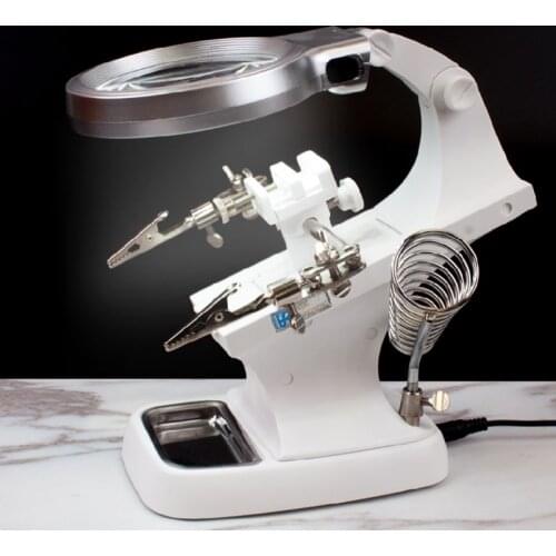 N58C Rotating Hand Soldering Stand Welding Tool With Magnifying Glass LED Light Alligator Clip Holder Clamp Multifunction For