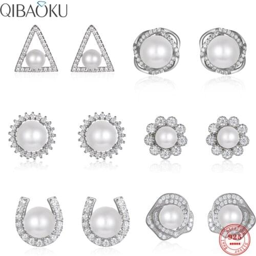Natural White Pearl Earrings 925 Sterling Silver Stud Earrings for Women Fine Jewelry Cute Zircon Pearl Earring