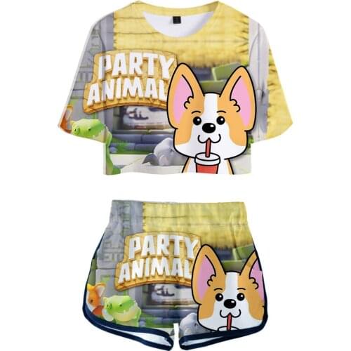 2020 3D Print party animals Two Piece Set Short Crop Top + Shorts Sweat Suits Women Tracksuit Two Piece Outfits Summer Sets