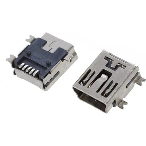 10 Pcs Mini USB 5 Pin Female Socket DIY SMT Connector Silver Tone Dark Gray