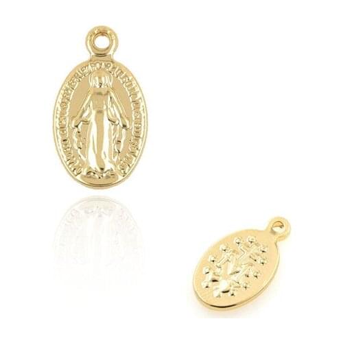 10PCS Oval Virgin Gold Coin Necklace Cross Pendant Religious Charm DIY Jewelry Making Accessories 13.9x7.9x1.5mm