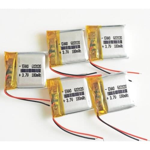 5 pcs 3.7V 180mAh 602020 Lithium Polymer Li-Po li ion cells Rechargeable Battery For Mp3 GPS PSP headphone smart watch 6*20*20mm