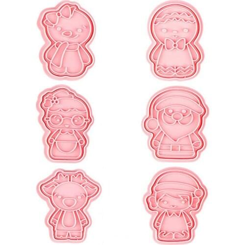 6Pcs/Set Kitchen Cookie Cutters Christmas Theme Design Reused Plastic Pressing Biscuits Cutting Baking Tools Cookies Molds