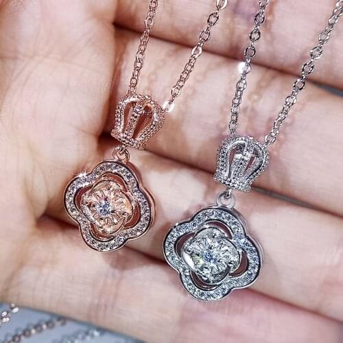 925 Silver Womens Four-leaf Clover Necklace AAAA Zircon Pendant Jewelry Simple Womens Party Jewelry