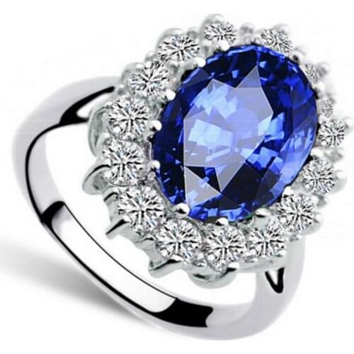 AAAA+ real zircon stone Royal Blue Ring William Kate Queen Crystal fashion jewelry dropshipping girl giftquality lovers