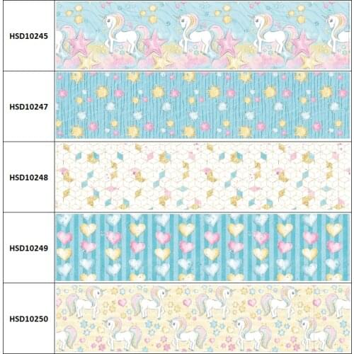 10yard Cartoon Unicorn Heart Star Printed Grosgrain Ribbon Accessory Hairbow Headwear Decoration DIY Wholesale OEM 38MM 75MM