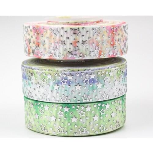 5pattern 38mm silver foil printed glowing star ribbon Accessory hairbow headwear DIY handmade hair bows accessories