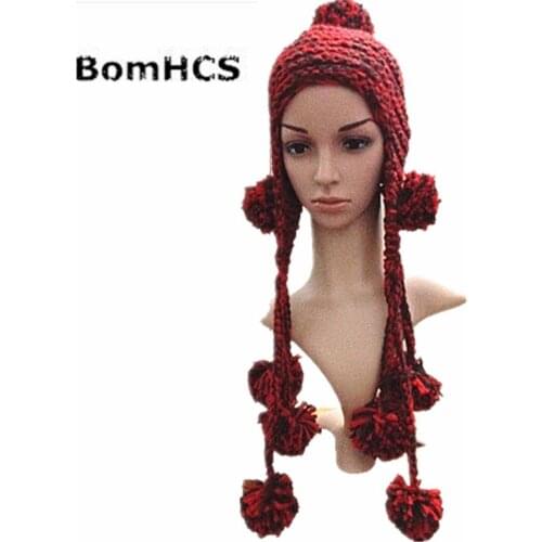 BomHCS 4 Colors Fashion Warm Women Hat Braids Earmuffs Cap Handmade Knitted Beanie Outdoor