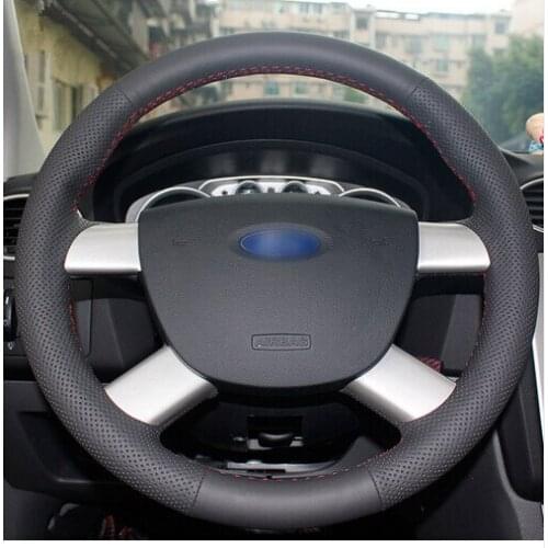 Black Artificial Leather Car Steering Wheel Cover Soft Breathable Wear Resisting for Ford Kuga 2008-2011 Focus 2 2005-2011