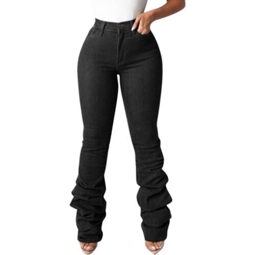 Black Jeans Women Autumn Fashion Stretch Skinny Mid Waist Blue Stacked Jeans Lady Casual Slim Bell Bottom Pants