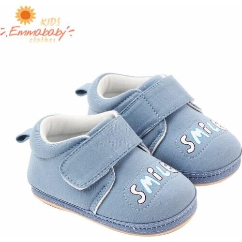 2020 White Blue Baby Shoes Boys Girls Toddler Cartoon Printing Non-Slip Rubber Soles First Walkers Shoes for Spring and Autumn