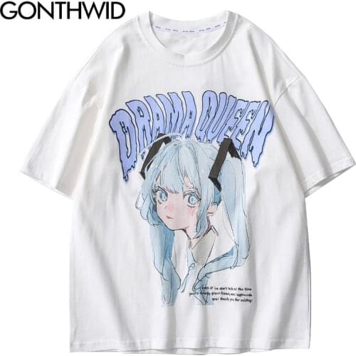 GONTHWID Tshirts Streetwear Japanese Anime Cartoon Girl Print T-Shirt Harajuku Hip Hop Hipster Casual Summer Loose Tees Tops