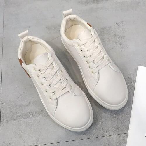 Solid White Sneakers Women Shoes Woman Vulcanized Shoes Lace Up Casual Shoes Fashion Canvas Soft Sole Students Flats U20-34