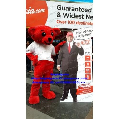 Red Long Fur Teddy Bear Mascot Costume Adult Cartoon Character Outfit Suit Cultural Festival World Exposition zx2303