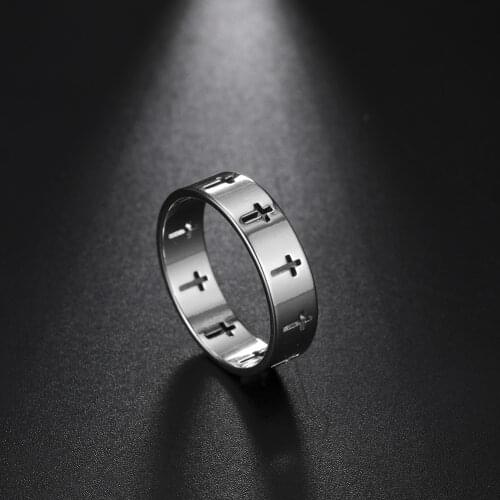 LIKGREAT Simple Stainless Steel Couple Rings Women Men Hollow Cross Engagement Wedding Finger Ring 2021 New Punk Lovers Jewelry