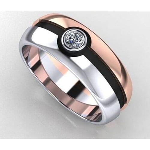 Fashion Rose Gold Two-tone Elf Ball Rhinestone Ring Minimalist Dual Color CZ Stone Finger Ring Wedding Jewelry