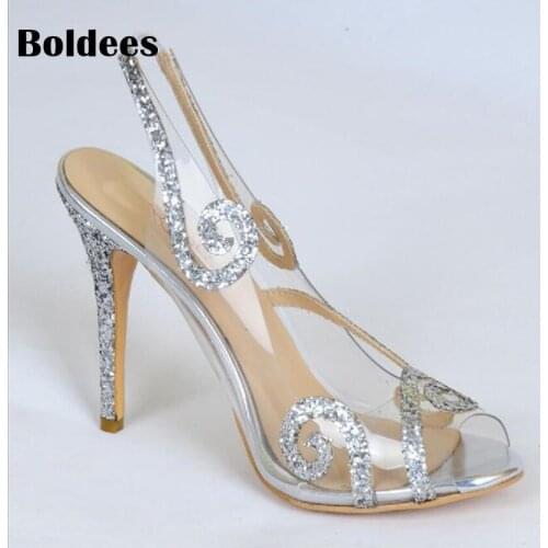 Fashion Glitter Designer Women Leisure PVC Transparent Crystal shoes sexy slippers Womens high heel Sandals Zapatos Muje R1