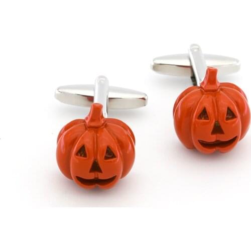 Mens Halloween Pumpkin Lantern Cuff Links Copper Material Orange Color