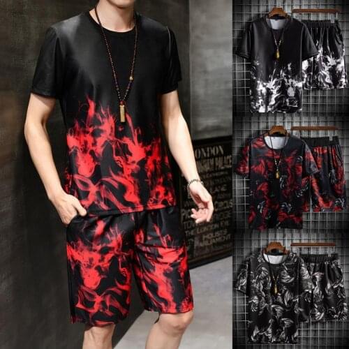 2021 Summer New Cool Fashion Sport Suit Printed Loose Casual Two-piece Homewear Polyester Suit for Fitness