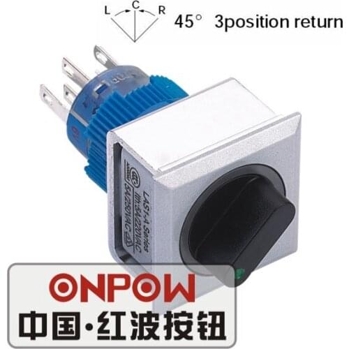 ONPOW 22mm Three position Return 2NO2NC Ring LED Square Plastic selector switch (LAS1-AWF-22X/33/G/12V) CE, UL, ROHS