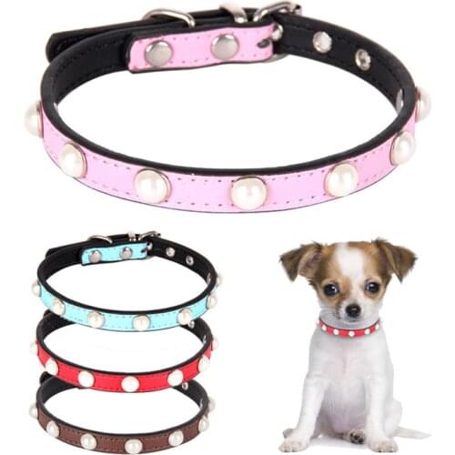 Hot Sale PU Leather Pearls Dog Collar for Small Puppy Dogs Chihuahua Adjustable Cat Collar Cute Necklace Pet Supplies