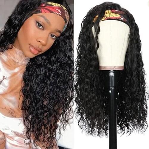 Hairmoda Water Wave Headband Wig Brazilian Human Hair Wigs For Black Women Nartural Color Full Machine Wig Remy Hair