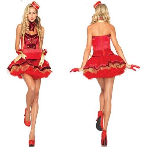 Sexy Little Red Riding Hood Disfraz De Halloween para Red Off-Shoulder Flowers Dress Tiered Above-Knee Dress For Female BI77
