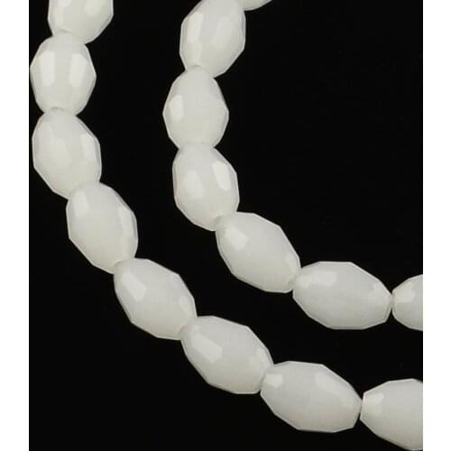 10 Strands Glass Rice Beads Faceted Imitation Jade Glass Beads for Jewelry Making Bracelet DIY about 72pcs/strand Creamy White