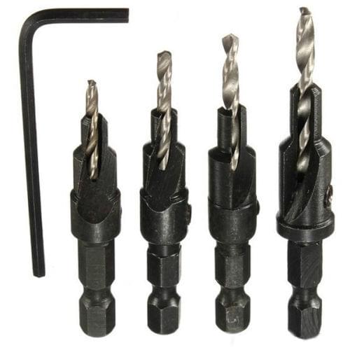 4PCS 6# 8# 10# 12# 1/4 HEX QUICK CHANGE SHANK COUNTERSINK TAPERED DRILLS BITS CONE REAMING DRILL BIT SET WOOD WOODWORKING TOOLS