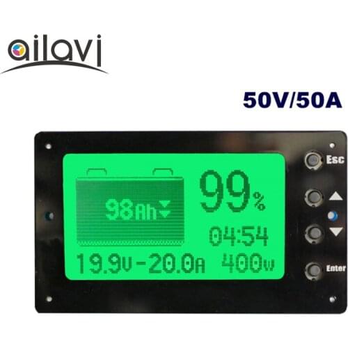 TF03 Large Screen 50V 50A Coulometer Battery Tester Remaining Capacity Coulomb Meter Indicator Display