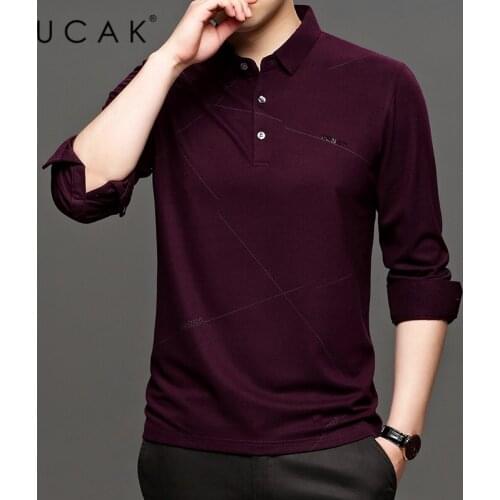 UCAK Brand Spring Autumn New Arrival Tops High Quality Classic Striped Turn-down Collar Long Sleeve T-Shirt Men Clothes U5318