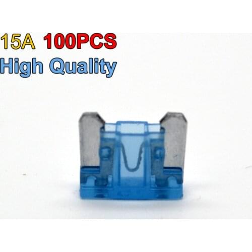 High Quality 100PCS New Safty Auto Car Boats 15A Blade Fuses Mini Size Type 15 Amp